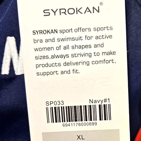 SYROKAN Sports Swimsuit Two Piece Racerback Top Workout Bikini - Navy, size XL - Picture 6 of 8